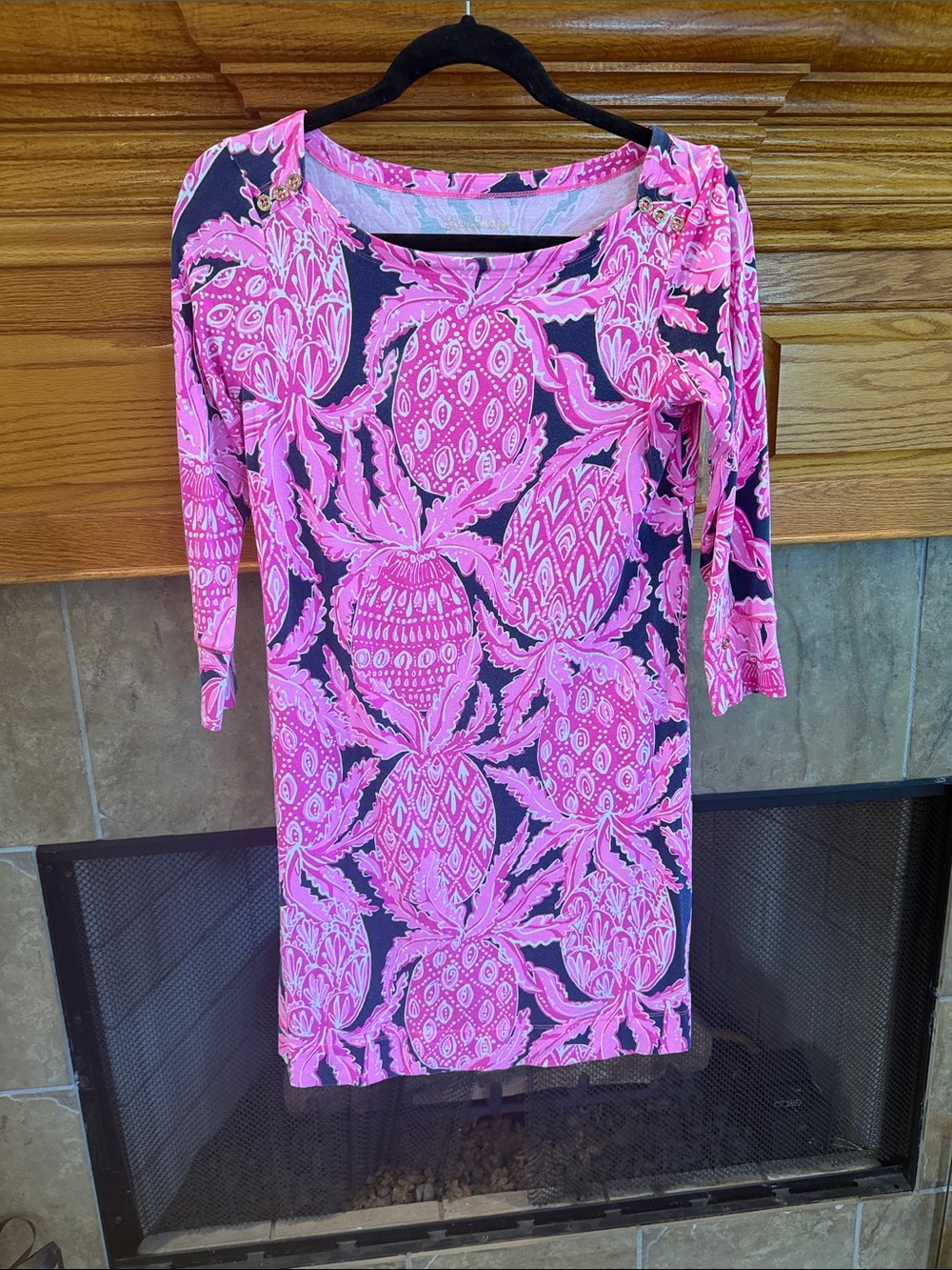 Lilly Pulitzer UPF 50 Pink Pineapple-Print Long Sleeve Sheath Dress